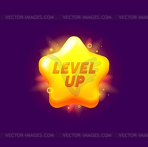 Game level up reward, star rate icon, golden badge - vector image