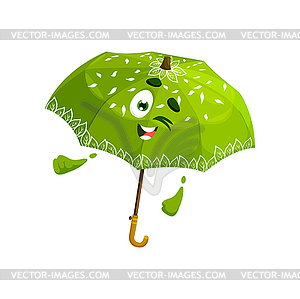 Cartoon green umbrella character wink eye - vector clipart