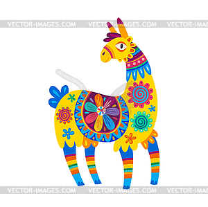 Мультяшный персонаж Лама, малышка альпака с цветами - векторный графический клипарт