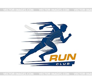 Marathon run sport icon, runner athlete silhouette - vector image