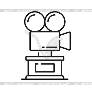 Cinema award, retro camera trophy line icon - stock vector clipart