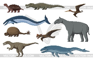 Pixel dinosaur characters, 8 bit or pixel art dino - vector image