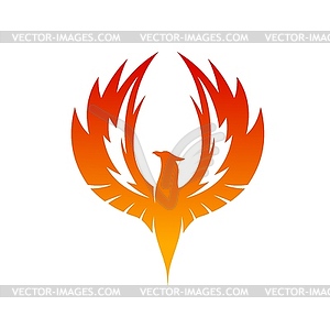 Птица Феникс расправляет крылья с огненным пламенем - изображение в векторном виде