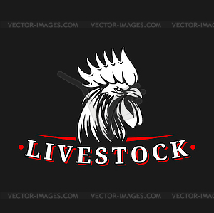 Agriculture, farm rooster icon, livestock mascot - vector clipart