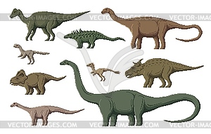 Персонажи динозавров в пиксельной графике, 8 игровых динозавров asset - стоковое векторное изображение