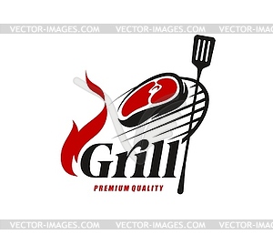 BBQ grill icon, barbecue restaurant sign, meat - vector clipart