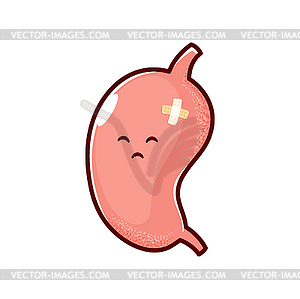 Cartoon sick stomach organ character, abdomen pain - vector image