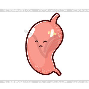 Мультяшный персонаж с больным желудочным органом, боль в животе - векторное изображение клипарта