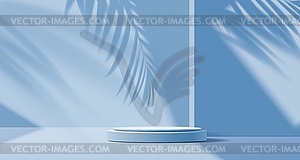 Синий подиум, пьедестал с тенью от пальмовых листьев - иллюстрация в векторном формате