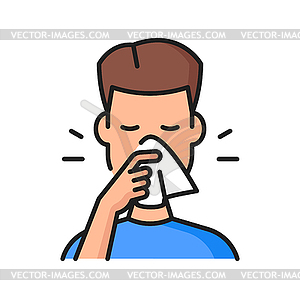 Allergy, rhinitis or cold fever symptom line icon - vector clipart