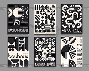 Monochrome bauhaus posters, geometric patterns - vector clip art