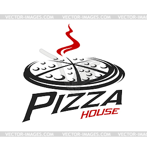 Pizza icon, pizzeria or fast food restaurant sign - vector image