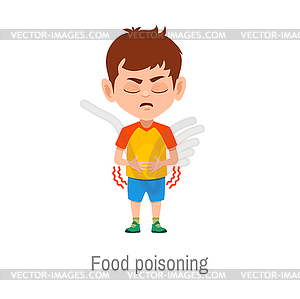 Child food poisoning diseases, sick boy - vector image