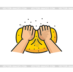 Hands kneading dough color line icon - vector clip art