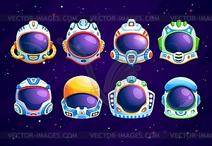 Photo booth, kids astronaut space helmets set - vector clipart