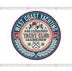 Yacht club retro patch, regatta antique badge - vector clip art