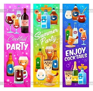 Cartoon drink and cocktail beverage characters - vector image