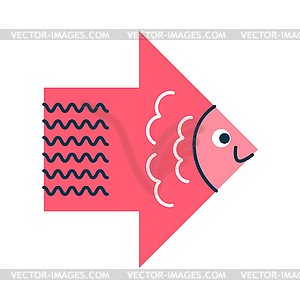 Red arrow fish animal character, cute math shape - vector clipart