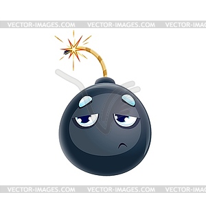 Cartoon sad bomb character with wick or fuse - color vector clipart