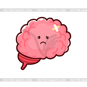 Cartoon sick, sad brain body organ character - vector image