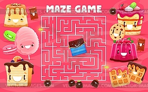 Labyrinth maze help to chocolate find friends - vector EPS clipart