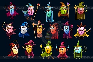 Cartoon vitamin wizards and sorcerer characters - vector image