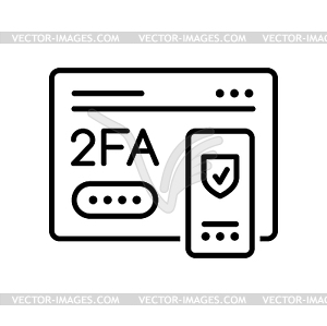 2FA icon, two factor verification secure password - vector image