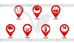 Restaurant map pointer icons, food bar or cafe - vector clipart