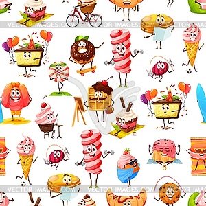 Cartoon sweets, cookies desserts seamless pattern - vector clip art