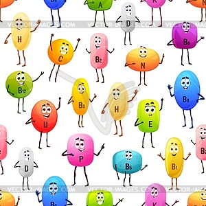 Cheerful vitamin characters seamless pattern - vector image