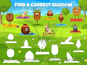 Find correct shadow of cartoon nut characters - vector EPS clipart