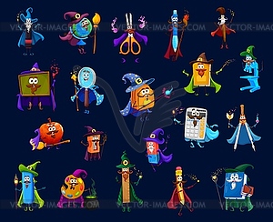 Cartoon Halloween stationery wizard characters - vector clipart