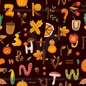 Cartoon autumn and Thanksgiving letters pattern - royalty-free vector image