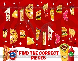 Find correct pieces of cartoon takeaway fast food - vector clipart