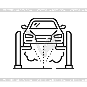 Washing of car engine of underneath outline icon - white & black vector clipart