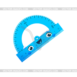 Cartoon protractor character, school education - vector image