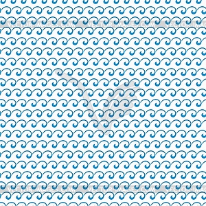 Sea and ocean blue curly waves seamless pattern - vector clipart