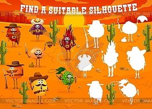 Find suitable silhouette of cartoon cowboy fruits - vector clipart