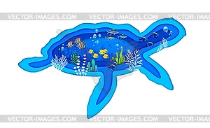 Turtle silhouette and sea underwater landscape - vector EPS clipart