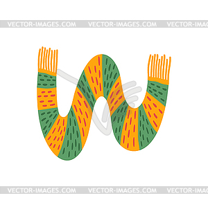 Осенняя азбука с буквой W, вязаный шарф на День благодарения - векторизованное изображение клипарта