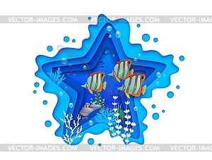Морская звезда в форме вырезанной из морской бумаги подводной сцены - изображение в векторе