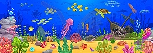 Underwater landscape, cartoon background - vector clip art