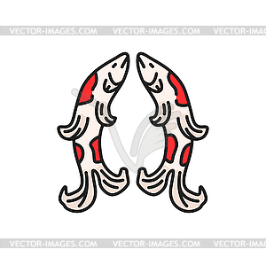 Buddhism symbol mantras and pair of carp fish icon - vector image