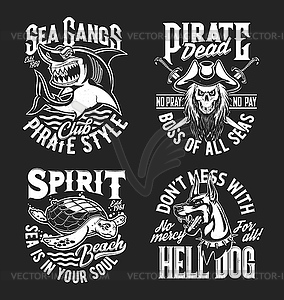 Shark, turtle, Doberman and pirate skull t-shirts - vector clipart