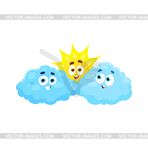 Cartoon cloud and sun weather characters - royalty-free vector image