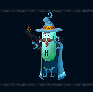 Cartoon vitamin H sorcerer character holding wand - vector clip art