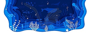 Пейзаж дна, вырезанный из морской бумаги, 3d-художественный фон - стоковый клипарт