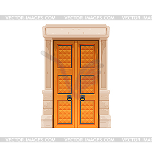 Cartoon medieval castle gate, palace wooden door - vector clip art