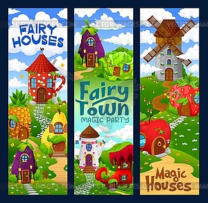 Cartoon fairytale house buildings, magic houses - vector image