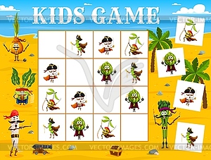 Sudoku kids game cartoon funny vegetable pirates - vector clipart